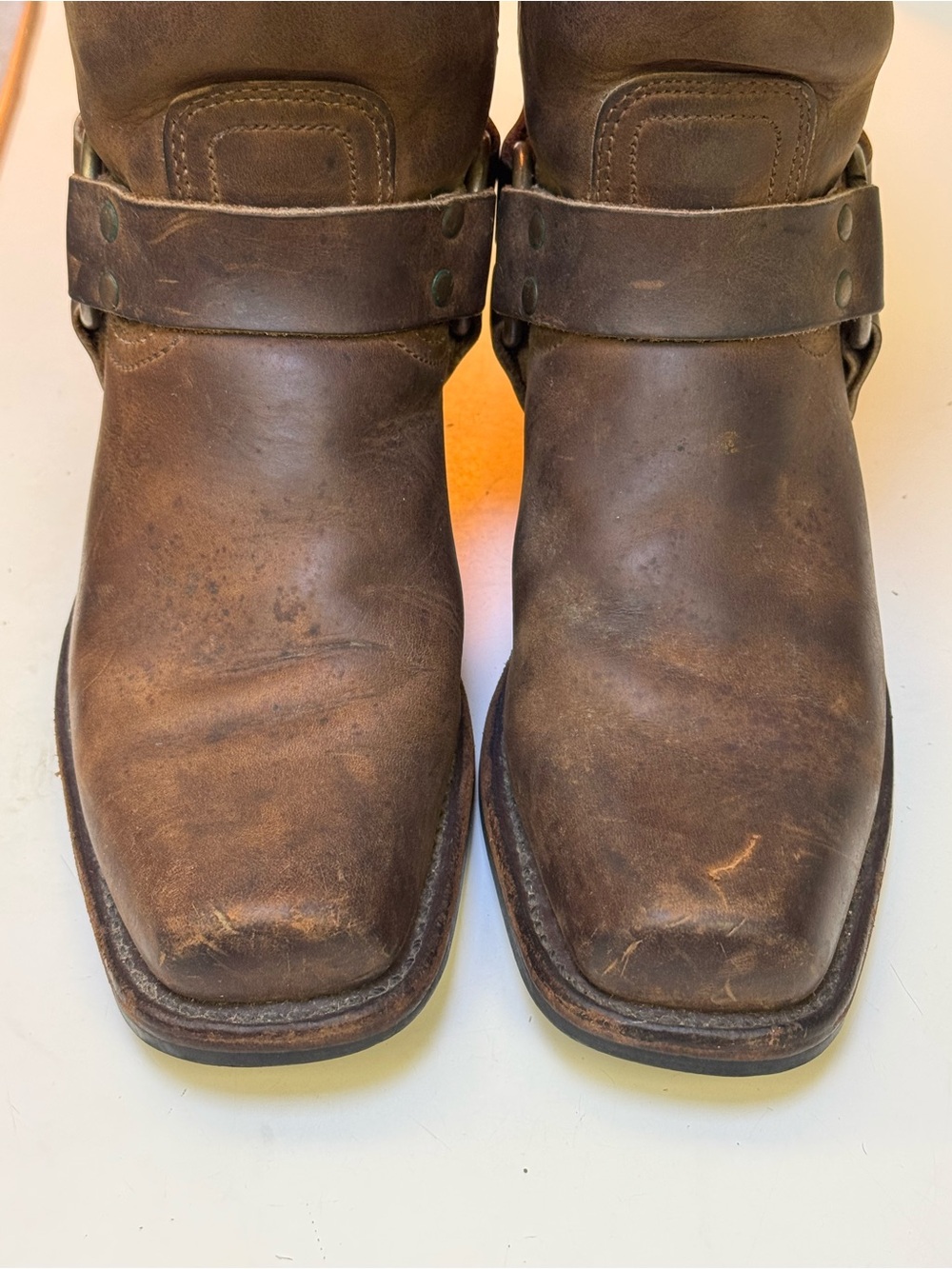 Frye harness, chestnut, brown leather iconic women’s 8 1/2 medium forever boots - Picture 7 of 11